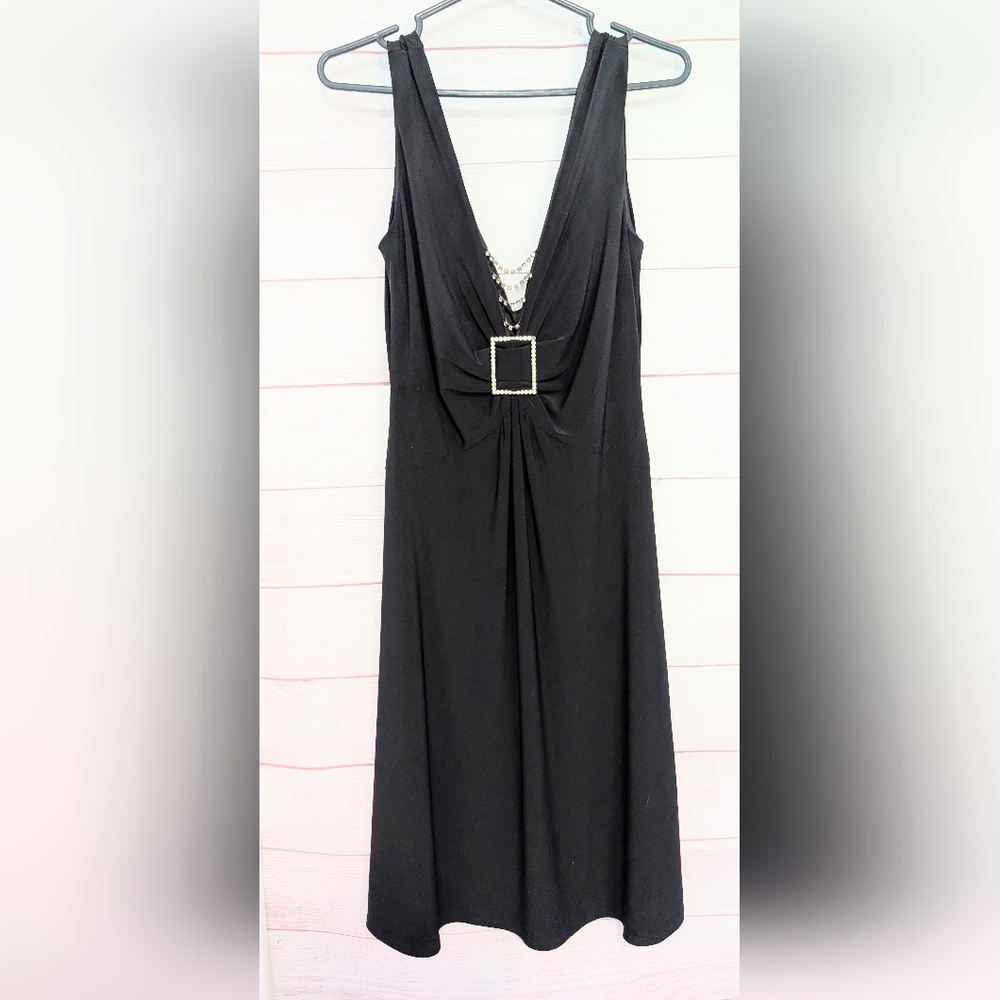 Euc Joseph Ribkoff Elegant Black Dress with Embellished Neckline Size 4